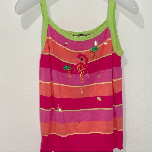 Berek2 Rare Vintage Embellished Flamingo Knit Tank Top Beaded Embroidered - Picture 1 of 8